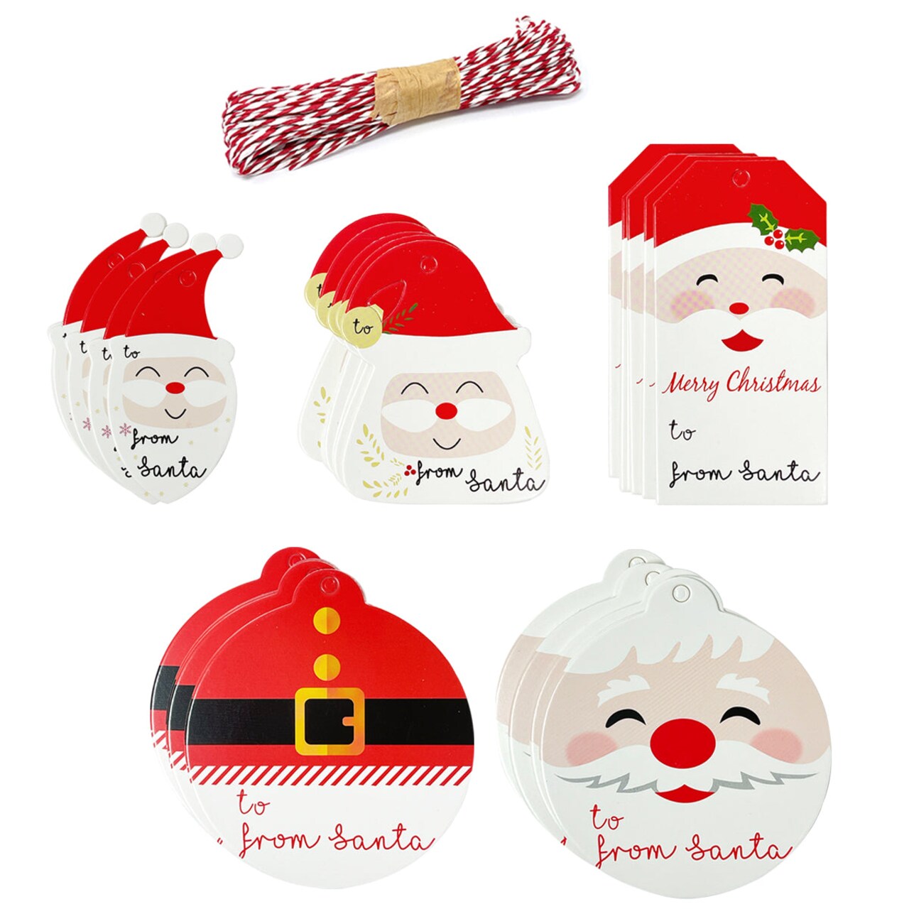 Wrapables 100pcs Decorative Santa Claus Tag Labels with Bakers Twine for Gift Labelling